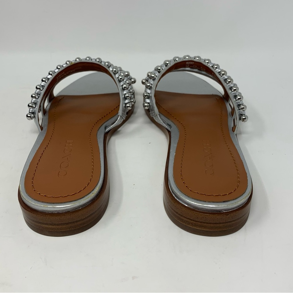 Coach NWT Isa Studded Leather Slide Silver Sandal Size 5 - Picture 5 of 10